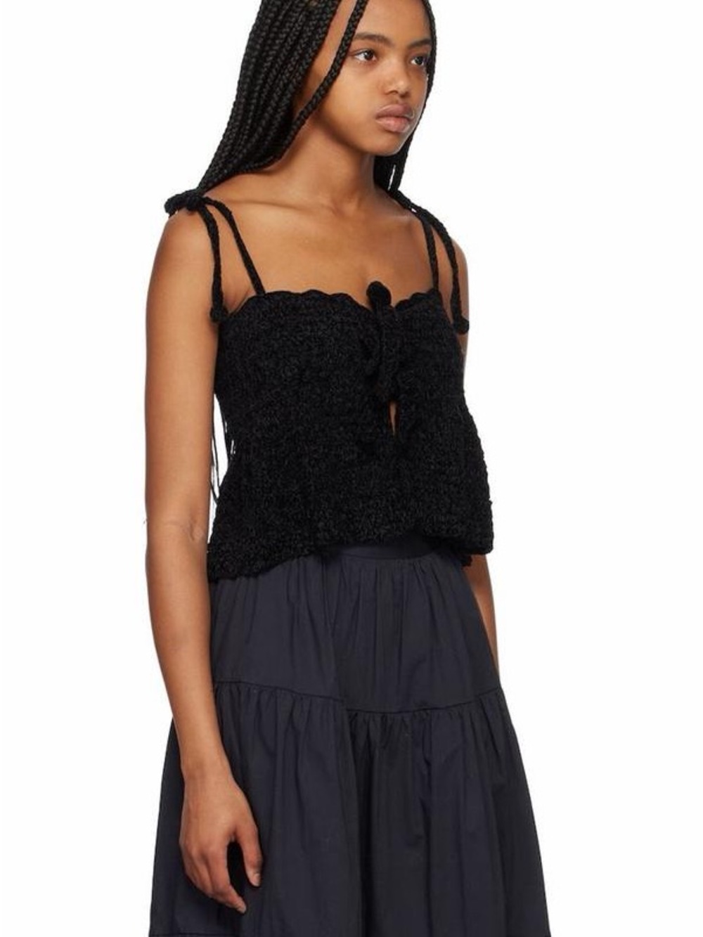 GANNi Black Knit Chenille Tie-Shoulder Cropped Tank - Picture 2 of 3